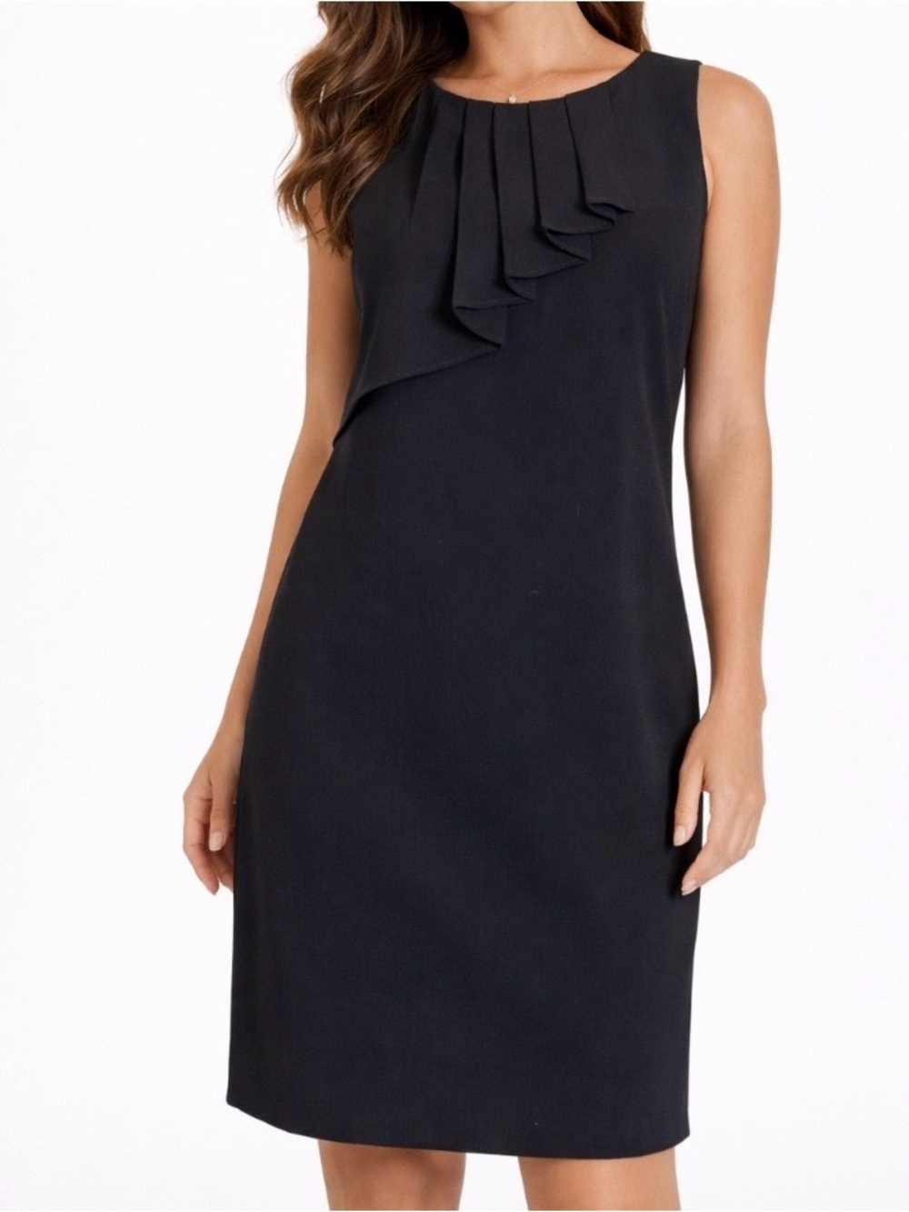 Marvin Richards women SZ 4 Black plate front sleeveless crêpe midi sheath dress